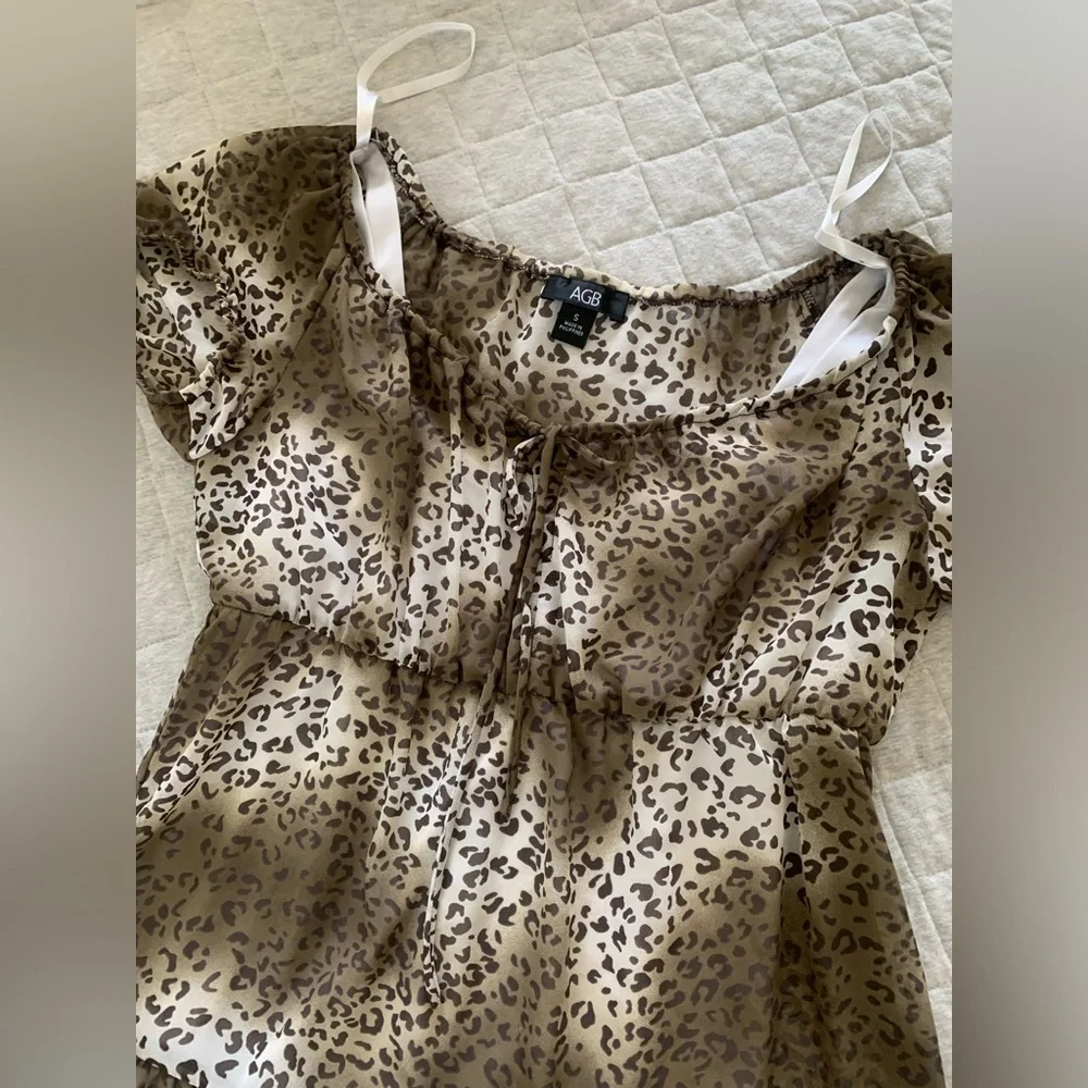 Vintage Y2K AGB cheetah babydoll puff sleeve tie back blouse built in tank top - Picture 5 of 6